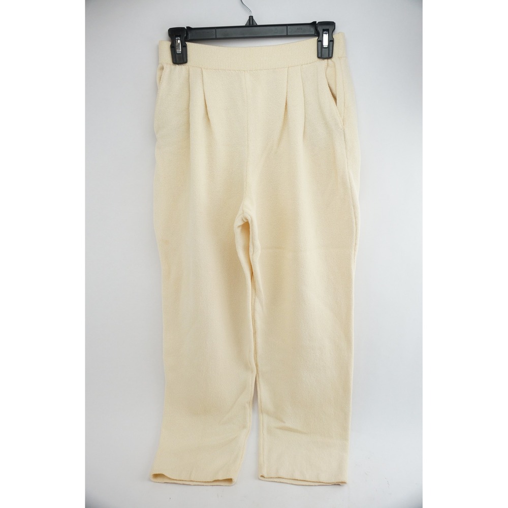 St. John Basics Knit Pants 4 Cream Pleated Santana Elastic Waist Good